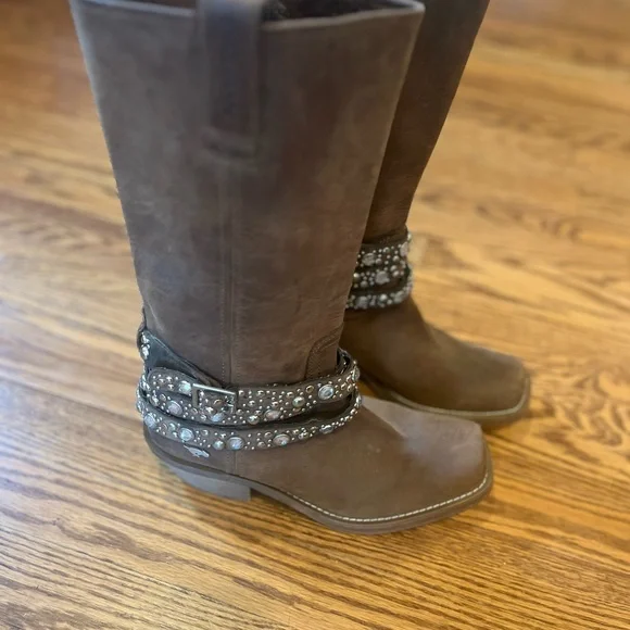 Rocketdog Rhinestone Embellished Brown Leather Western Boot Women’s Size 8 - Picture 11 of 12